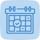 Dies ist ein Icon, welches einen Terminkalender mit einem Haken auf einer Box zeigt.