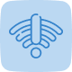 Dieses Icon zeigt ein W-LAN Symbol mit einem Ausrufezeichen davor.